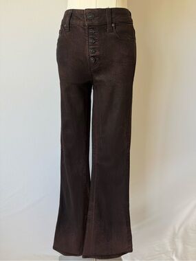 PAIGE High Rise Lou Lou Flare Jeans Chocolate Brown Button Fly Cropped Size 25